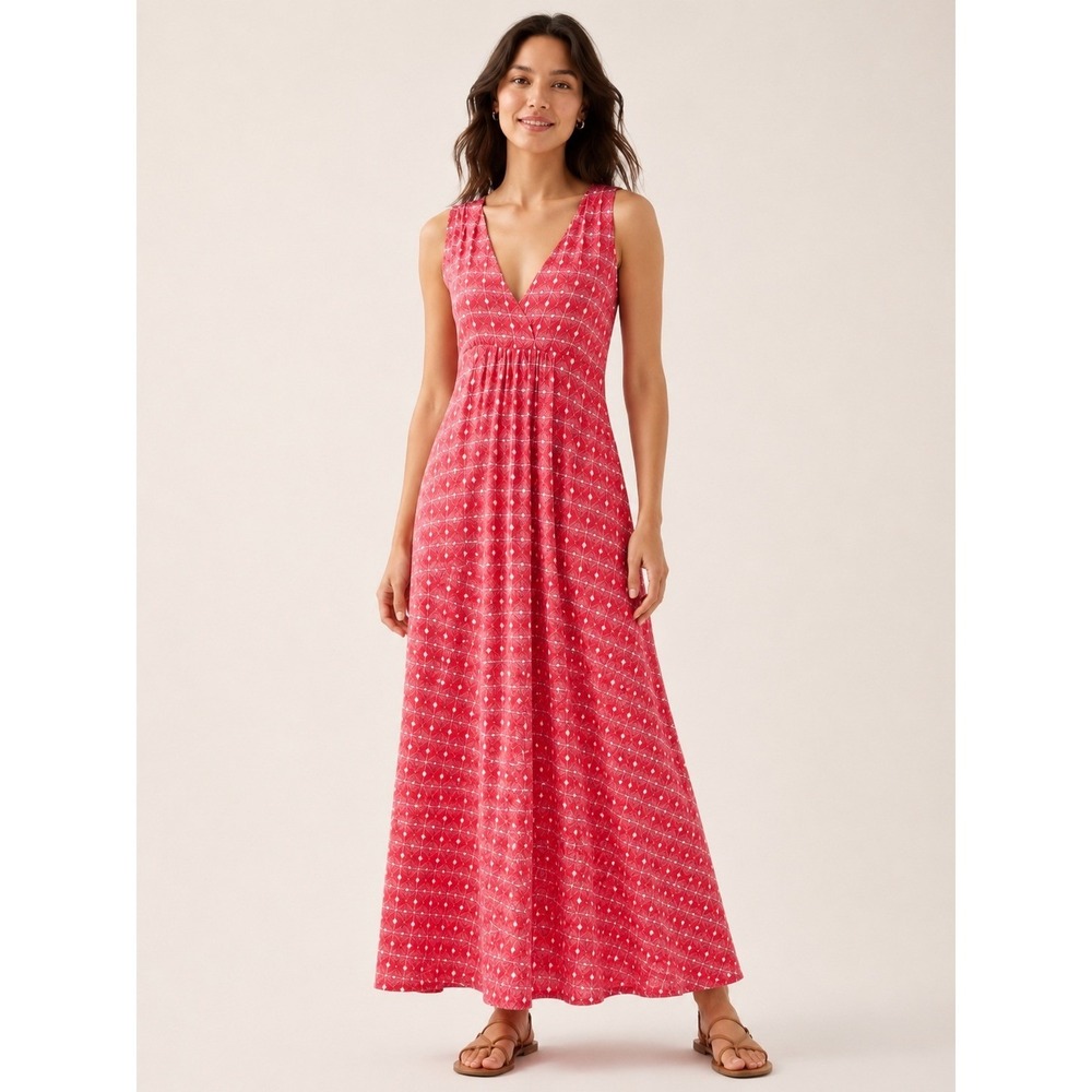 Gap Womens Geometric Print Maxi Dress M Sleeveless Boho Red Summer Sundress FLAW